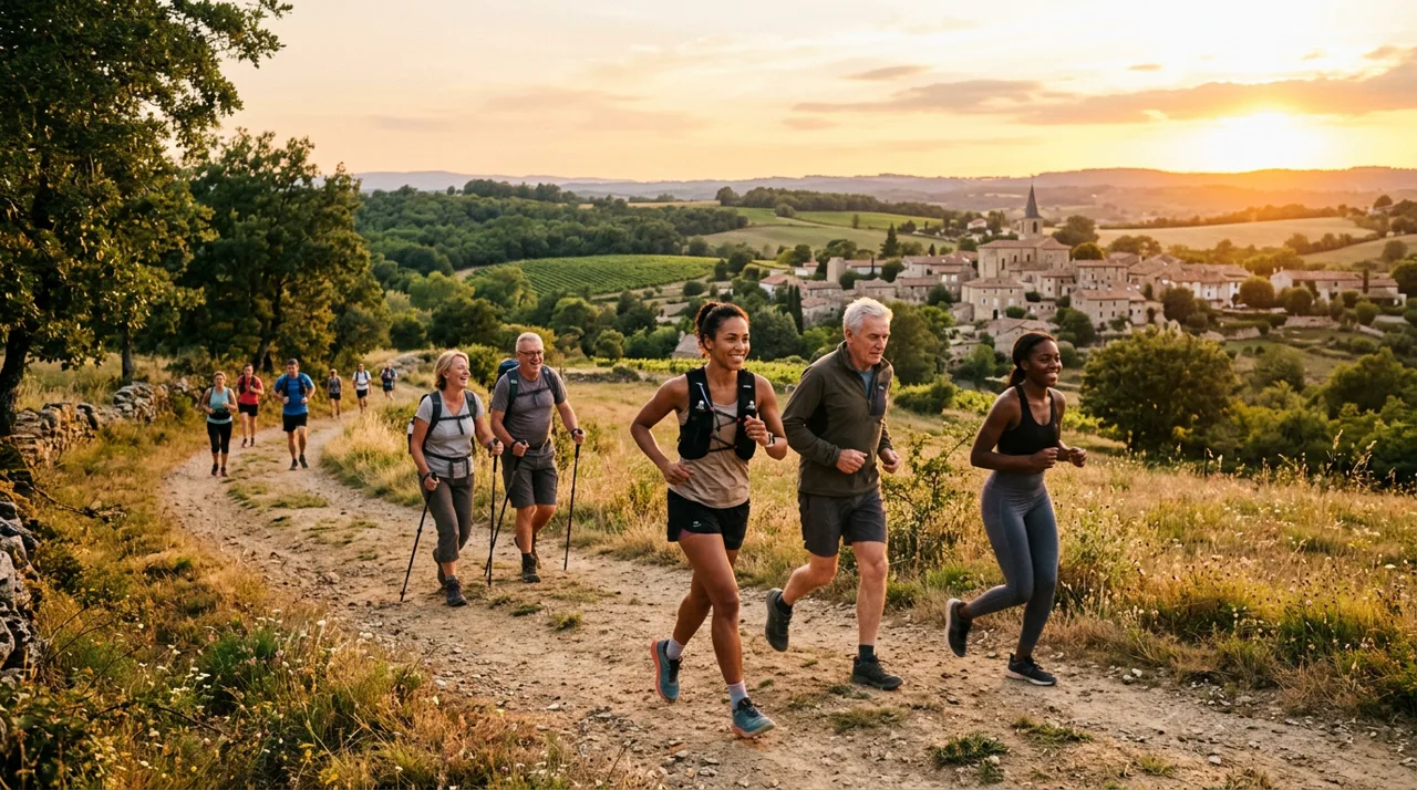 Rassemblement de coureurs et randonneurs au départ des sentiers de Mazères le long de l'Hers Vif