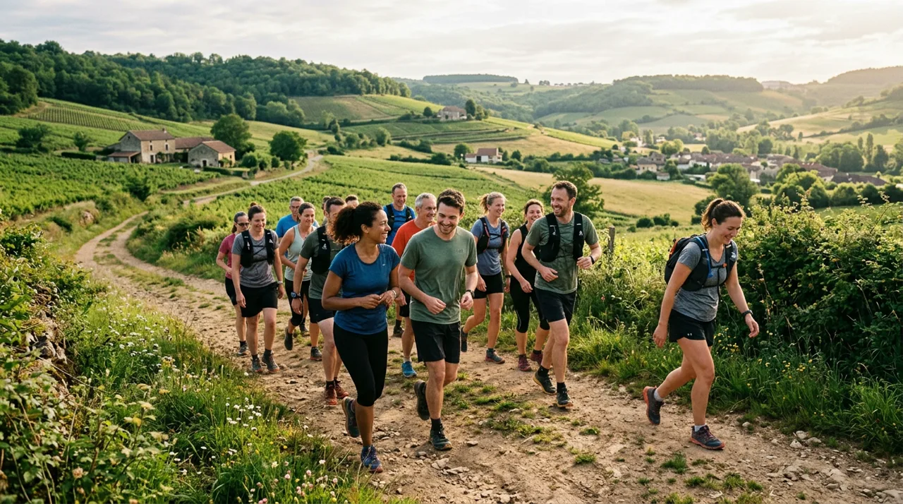 Marcheurs et coureurs profitant de la nature ariégeoise au lever du jour