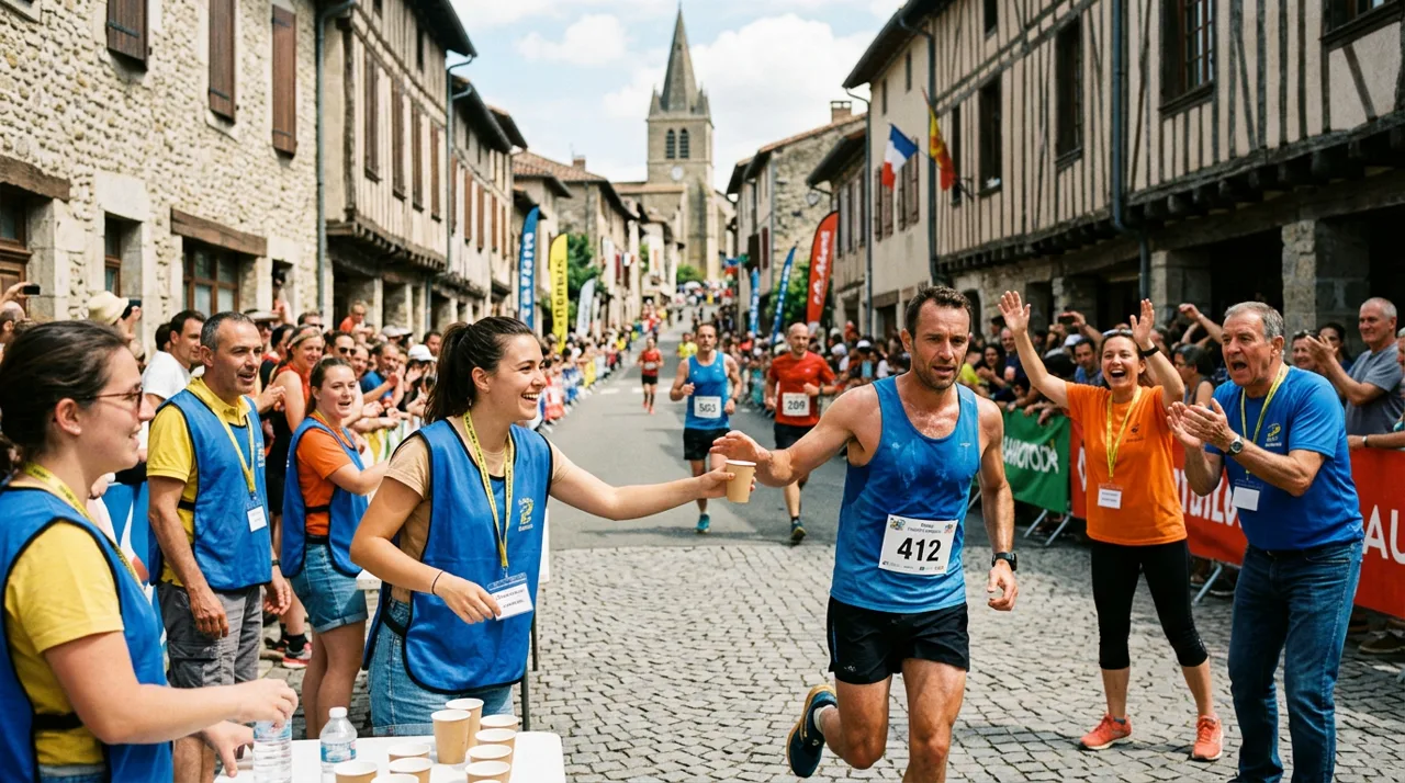 Ravitaillement solidaire et encouragement des coureurs lors de la course des bastides
