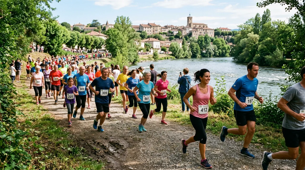 Séance d'entraînement collectif de course à pied dans la plaine de Mazères